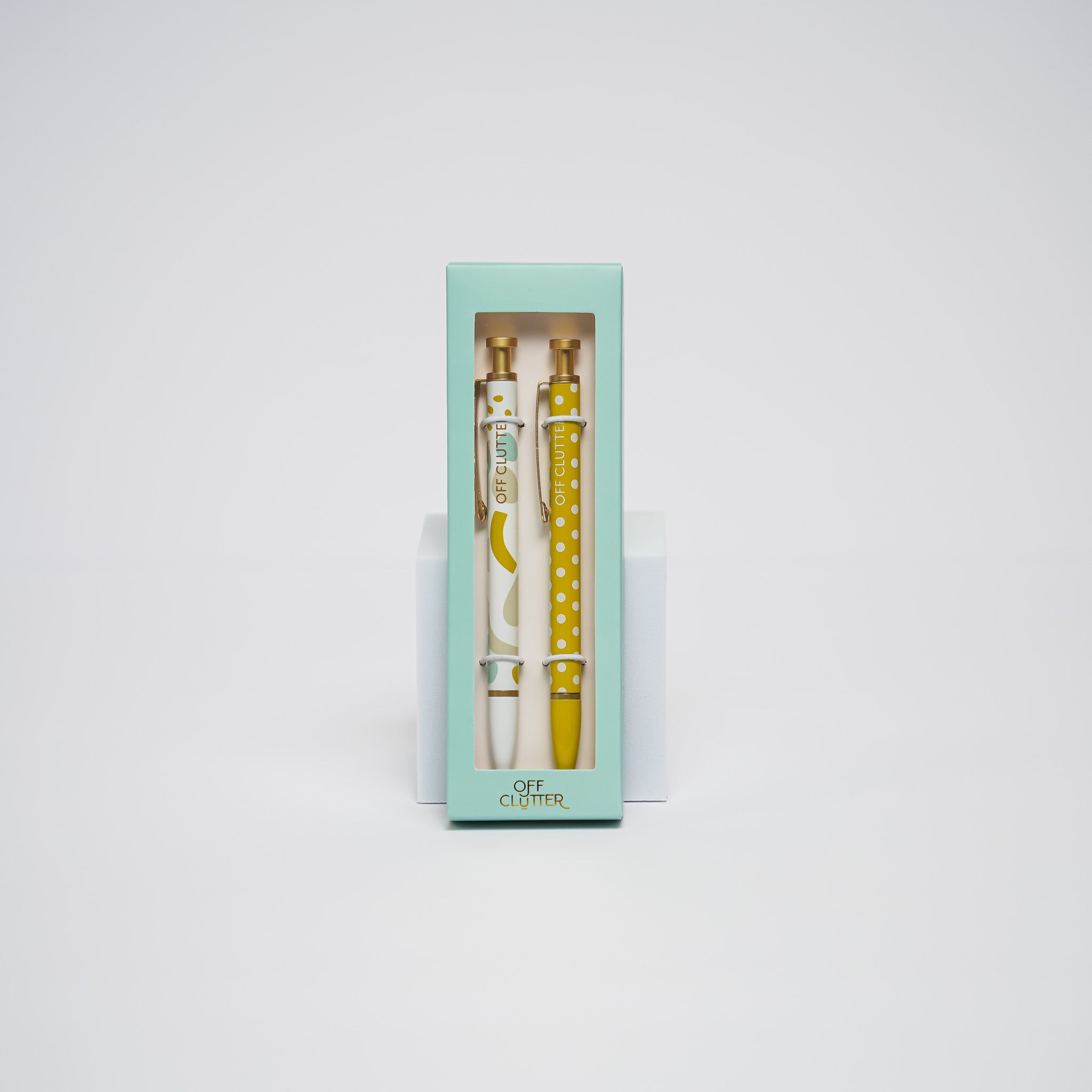 Bolígrafos |Blanco Abstracto y Polka Dots Amarillo