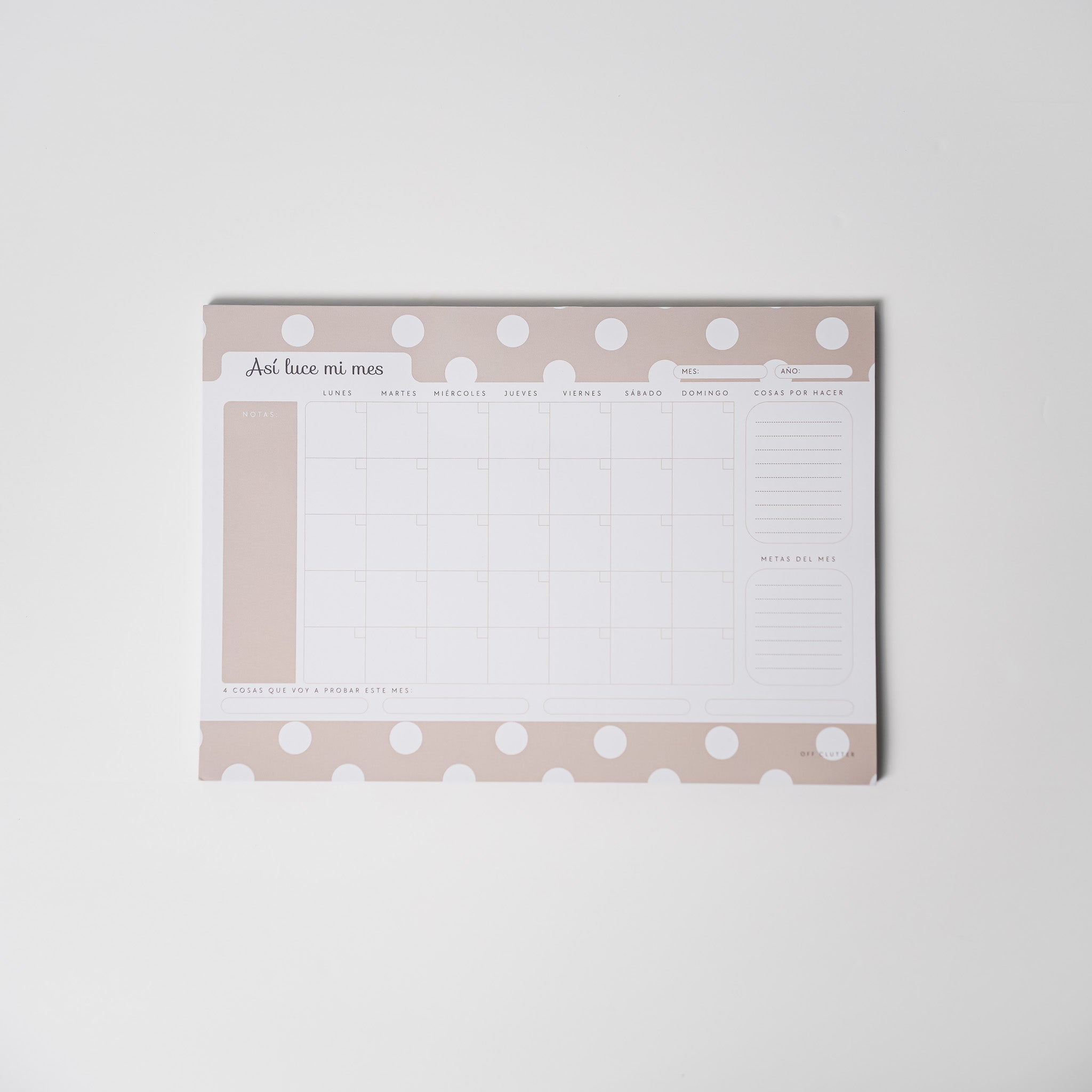 Planner Mensual | Bloc | Crema Polka Dot