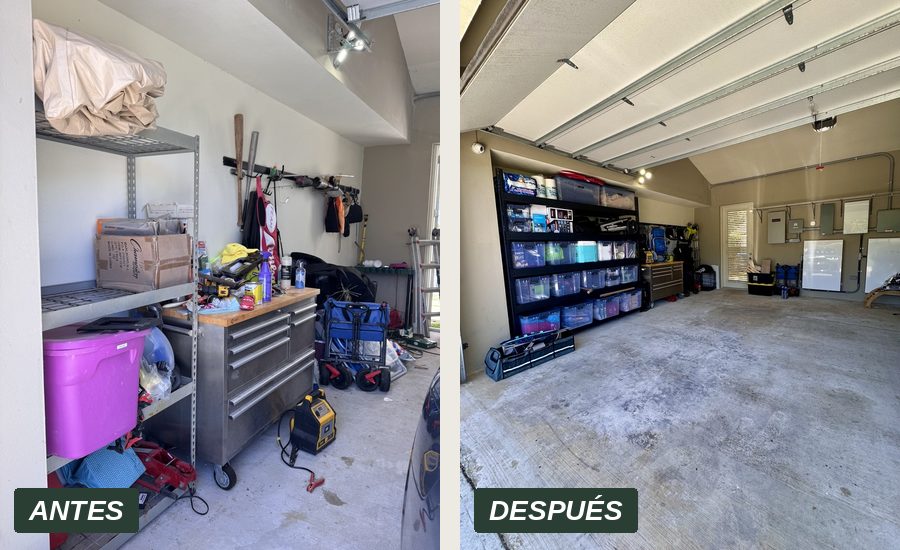 Garaje antes y después de la organización de Off Clutter
