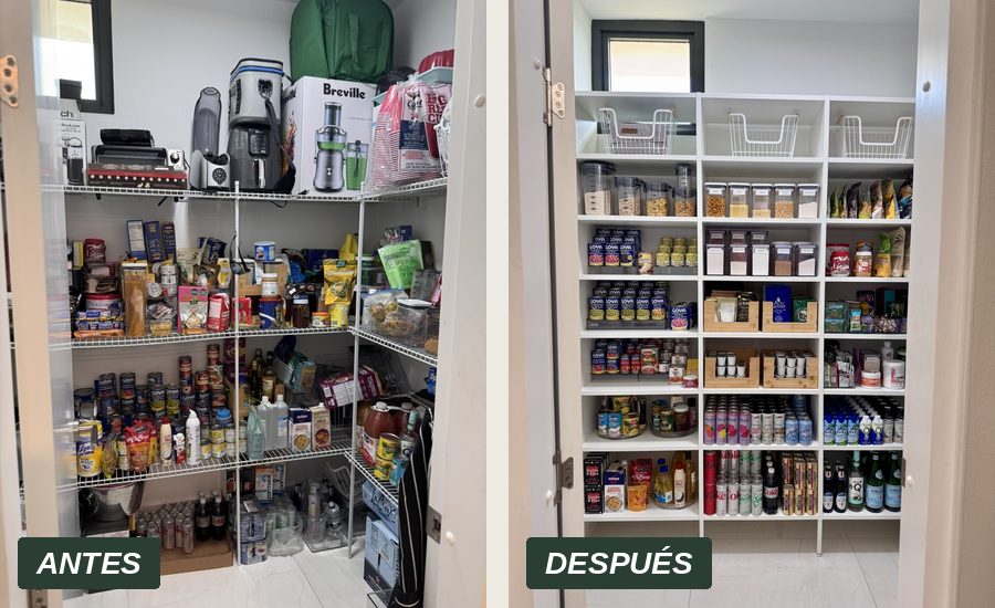 Despensa antes y después de la organización de Off Clutter